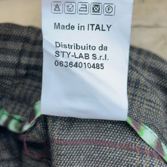 BYE Womens Size M Pants Plaid Floral Applique Stretch Brown Made in Italy - Picture 11 of 12